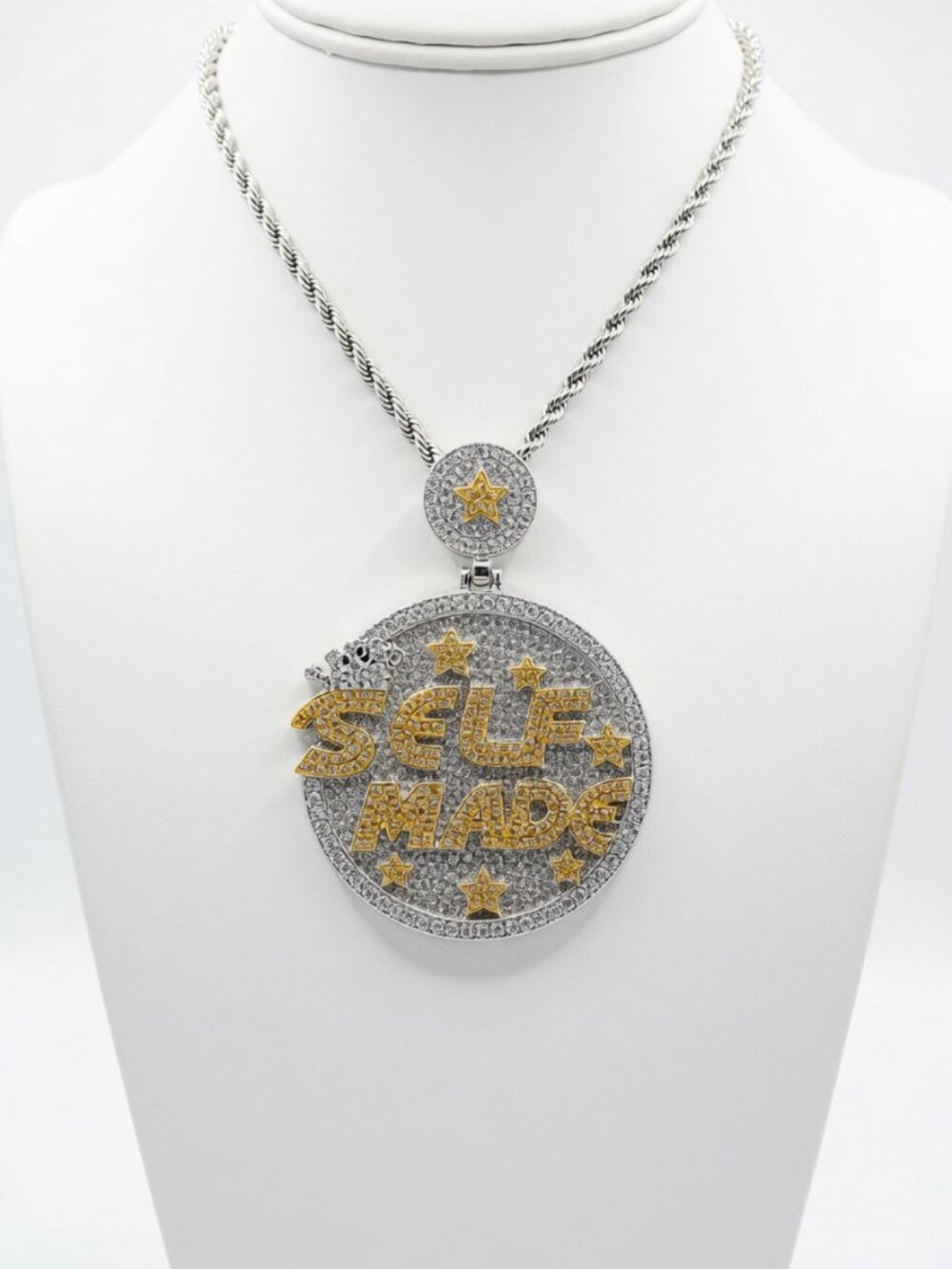 Iced Out Self Made Medallion Pendant & 24in Rope Chain